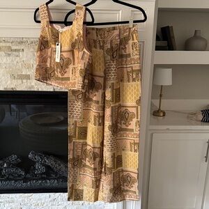 Commense Paisley Wide Leg Pants & Top Set - Brown and Yellow NWT